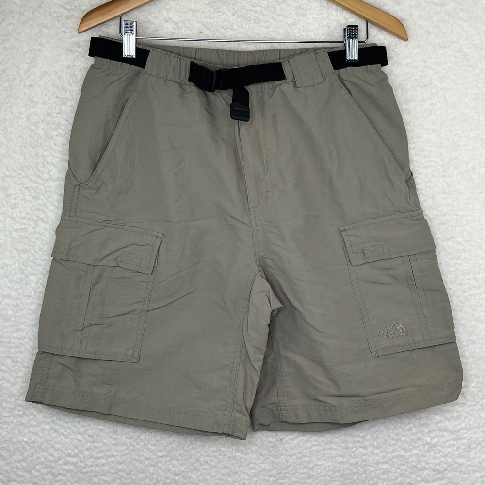The North Face Mens Cargo Hiking Shorts Taupe Khaki Nylon Belted Size Medium